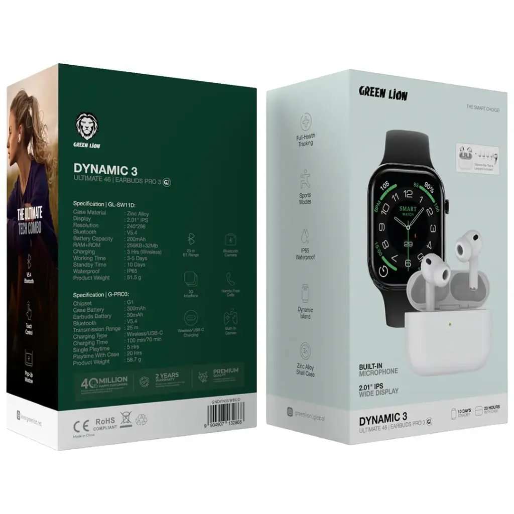 Green Lion Dynamic 3 Ultimate 46 Smart Watch And Earbuds Pro 3 Combo - Linkphones Center