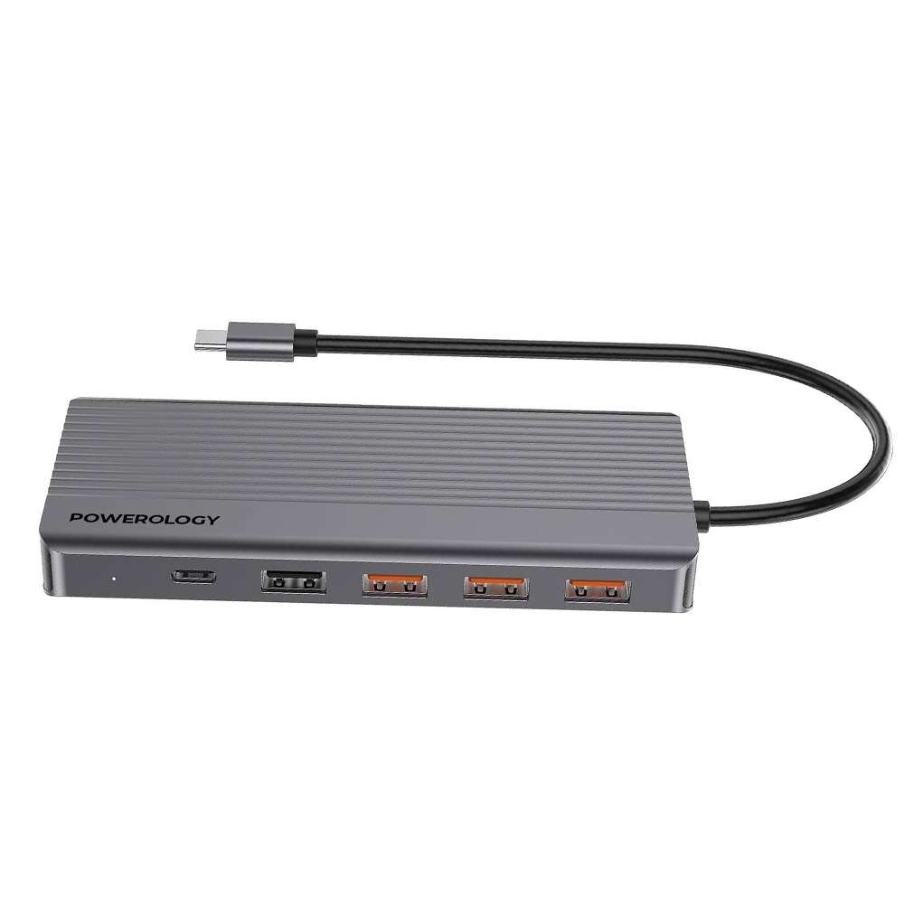 Powerology 13in1 USB-C Hub 4K HDMI Type-C 100W PD Ethernet USB SD MicroSD 3.5AUX - Linkphones Center