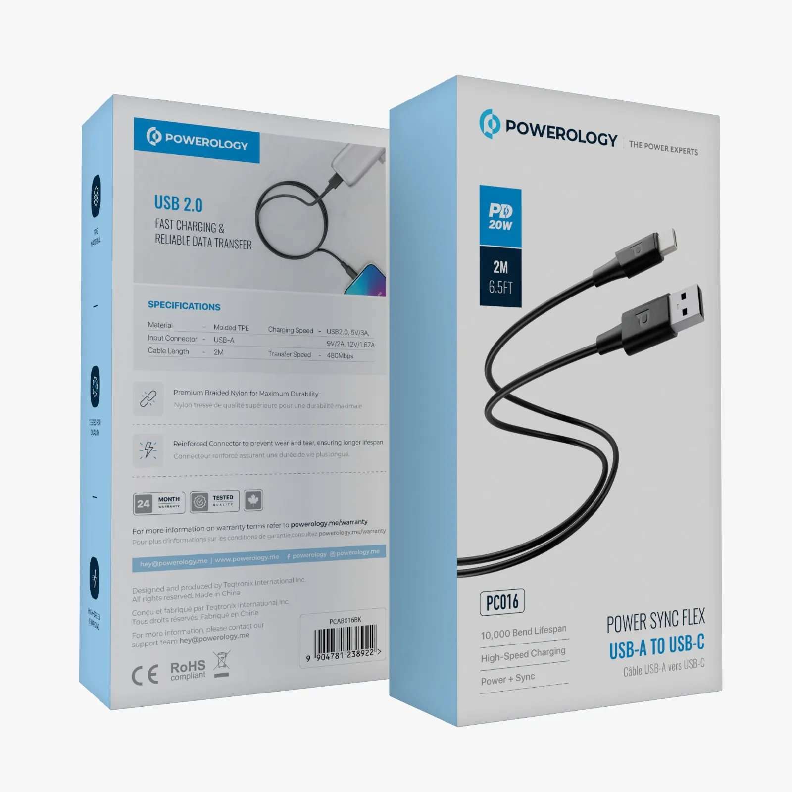 Powerology USB-A to USB-C TPE Jacket Over-Molded Cable 1.2 Meter - Linkphones Center